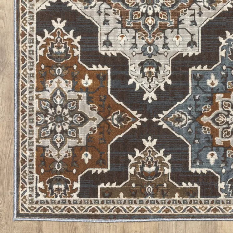 7' X 10' Gray And Blue Medallion Area Rug