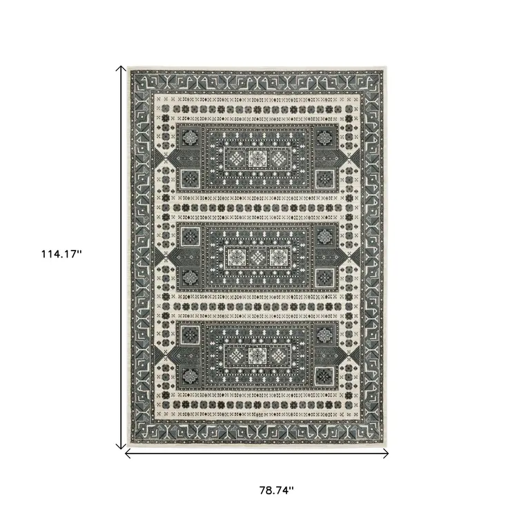 7' X 10' Gray And Blue Medallion Area Rug