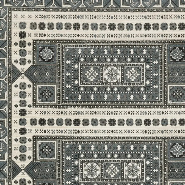 7' X 10' Gray And Blue Medallion Area Rug