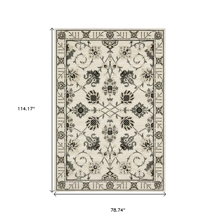 7' X 10' Ivory And Gray Oriental Area Rug