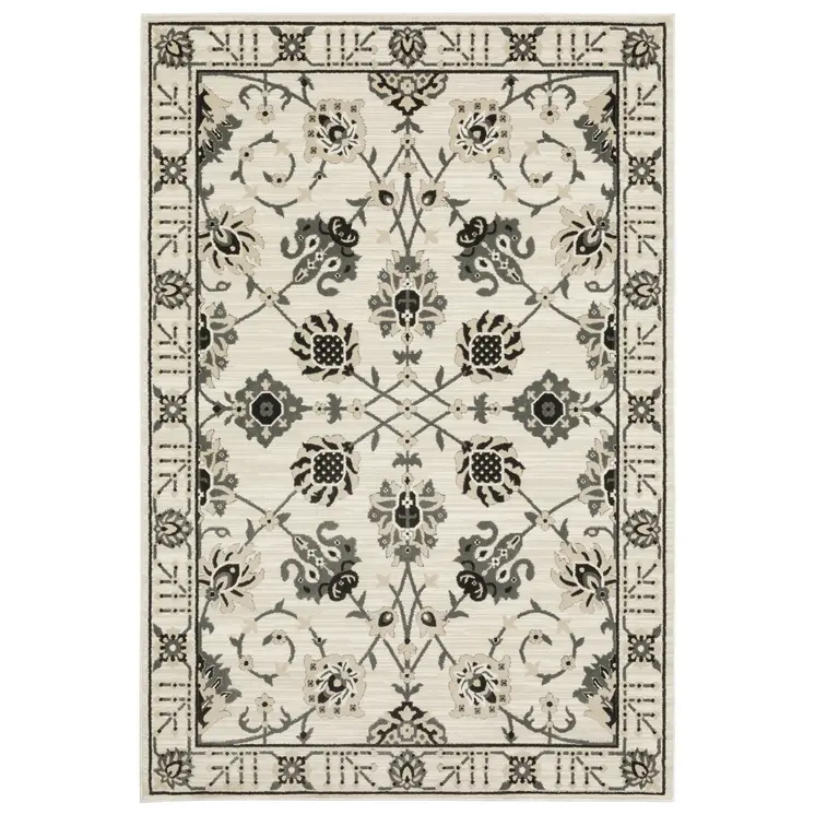 7' X 10' Ivory And Gray Oriental Area Rug
