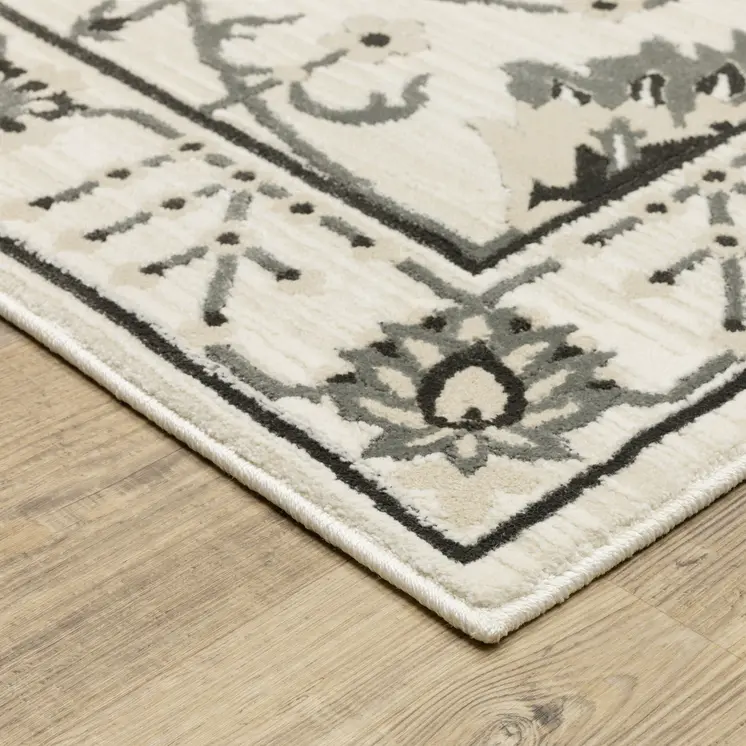 7' X 10' Ivory And Gray Oriental Area Rug