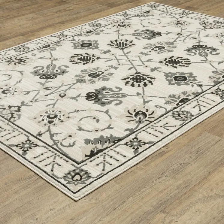 7' X 10' Ivory And Gray Oriental Area Rug