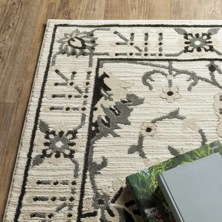 7' X 10' Ivory And Gray Oriental Area Rug