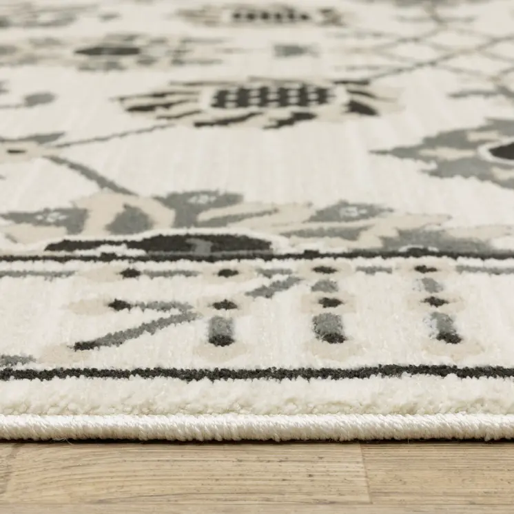 7' X 10' Ivory And Gray Oriental Area Rug