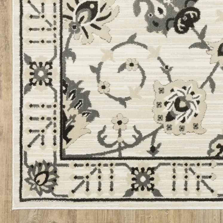 7' X 10' Ivory And Gray Oriental Area Rug