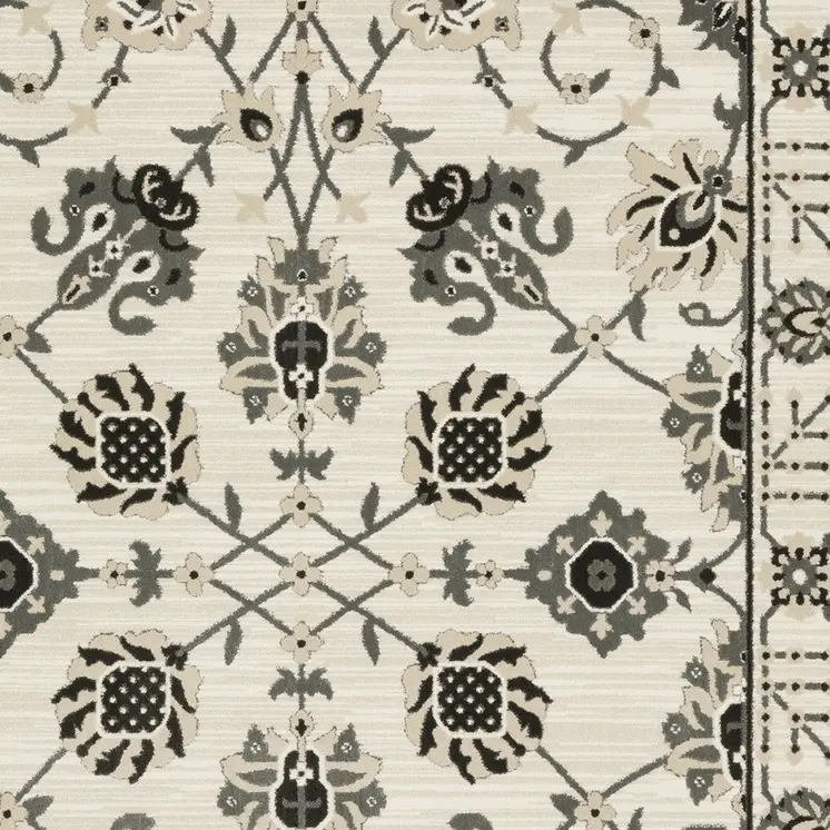 7' X 10' Ivory And Gray Oriental Area Rug