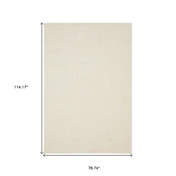 7' X 10' Ivory And Beige Geometric Area Rug