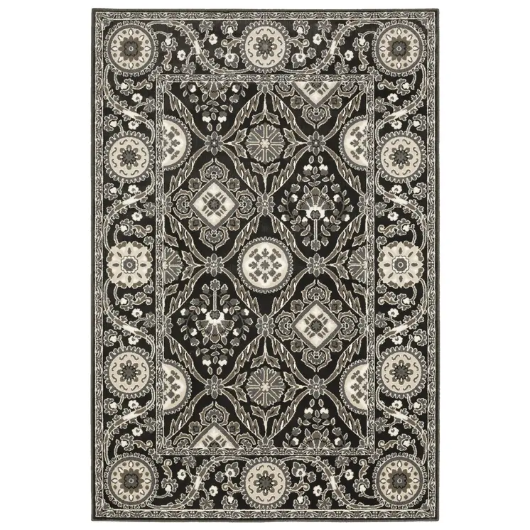 7' X 10' Charcoal And Gray Oriental Area Rug
