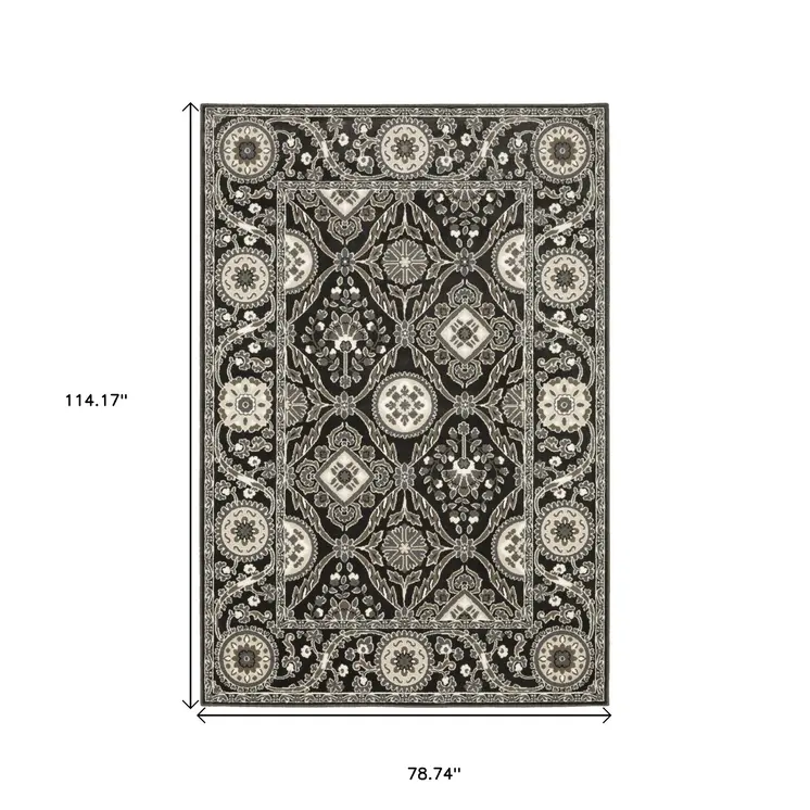 7' X 10' Charcoal And Gray Oriental Area Rug