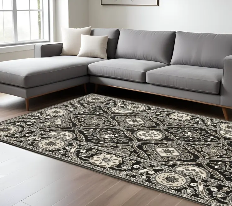 7' X 10' Charcoal And Gray Oriental Area Rug