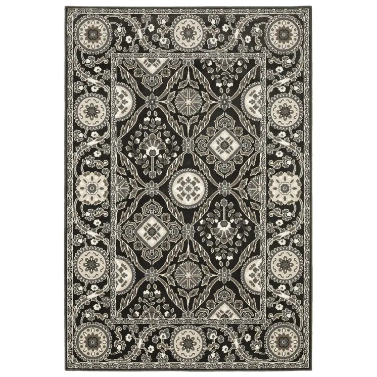 7' X 10' Charcoal And Gray Oriental Area Rug
