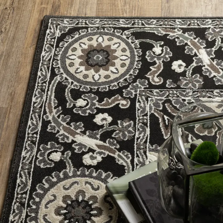 7' X 10' Charcoal And Gray Oriental Area Rug