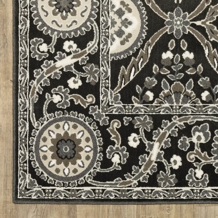 7' X 10' Charcoal And Gray Oriental Area Rug