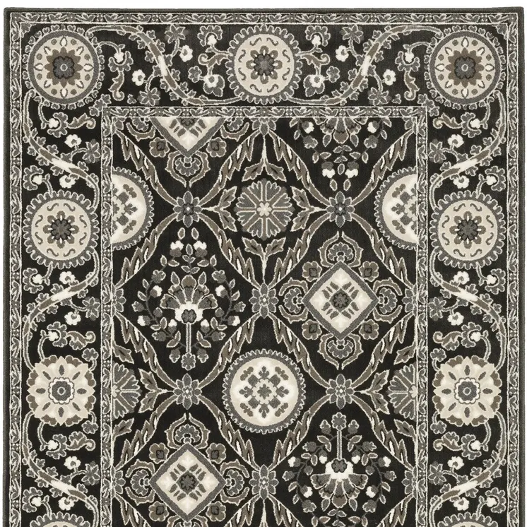 7' X 10' Charcoal And Gray Oriental Area Rug