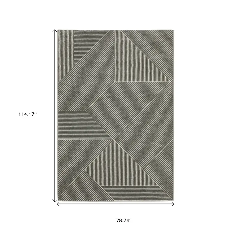 7' X 10' Gray And Ivory Geometric Area Rug