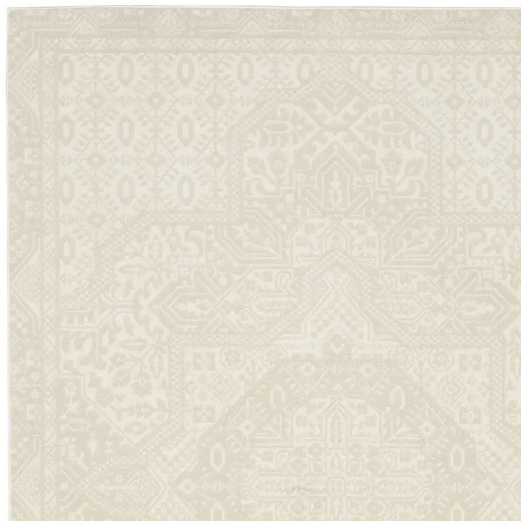 7' X 10' Ivory And Beige Medallion Area Rug