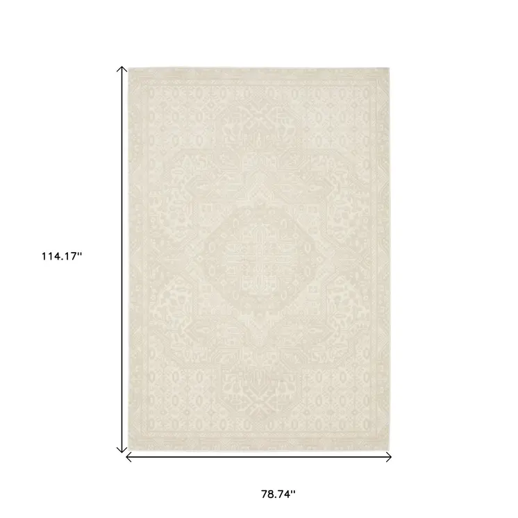 7' X 10' Ivory And Beige Medallion Area Rug