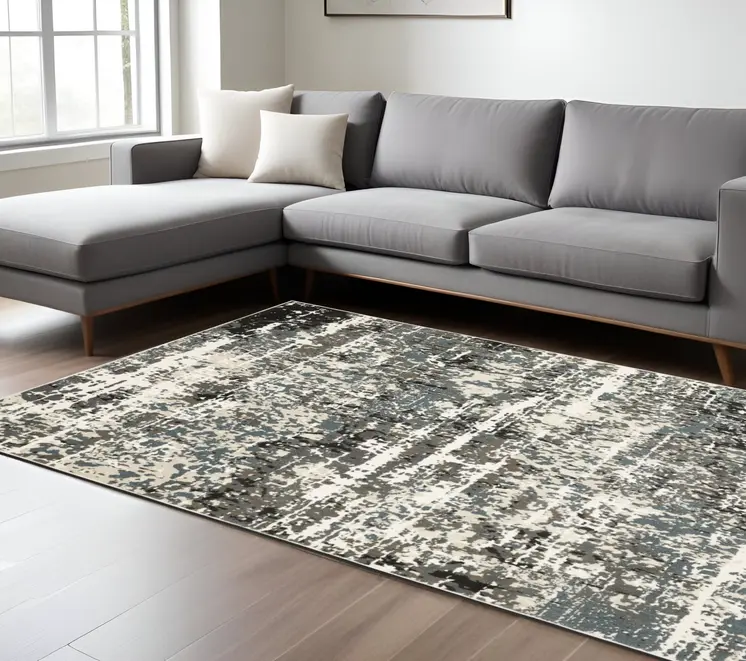 7' X 10' Ivory And Gray Abstract Area Rug