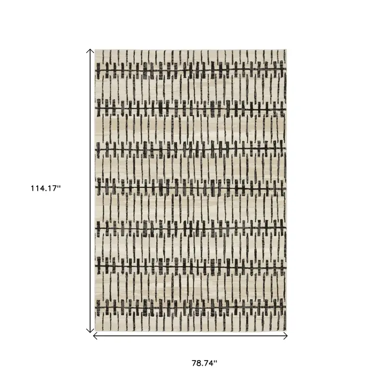 7' X 10' Beige And Black Geometric Area Rug