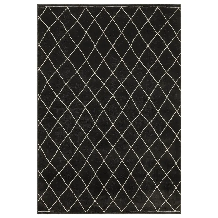 7' X 10' Charcoal And Ivory Trellis Area Rug