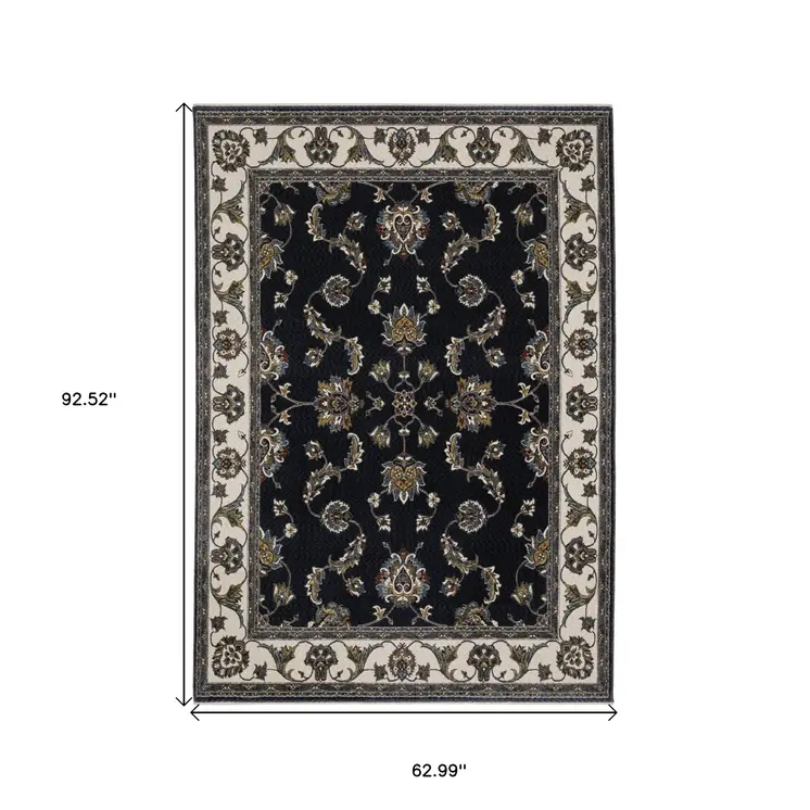 5' X 8' Ivory Oriental Area Rug With Fringe