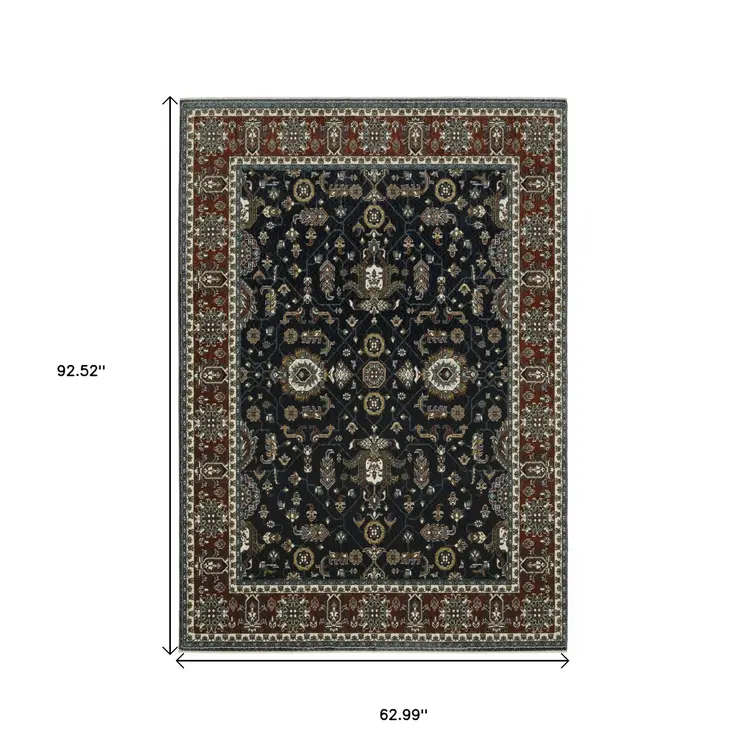5' X 8' Rust Oriental Area Rug With Fringe