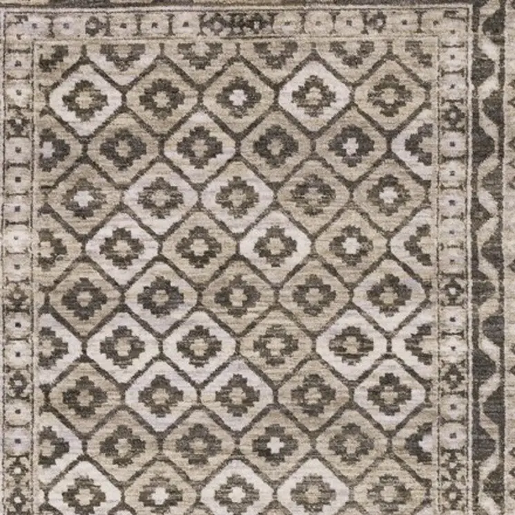 8' Gray And Beige Diamond Runner Rug With Fringe