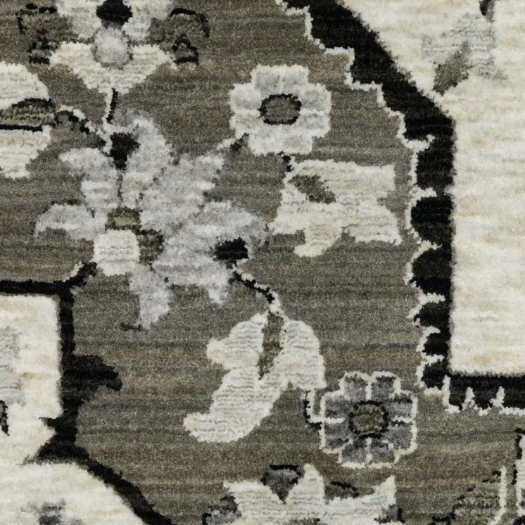 8' Ivory And Gray Medallion Runner Rug With Fringe