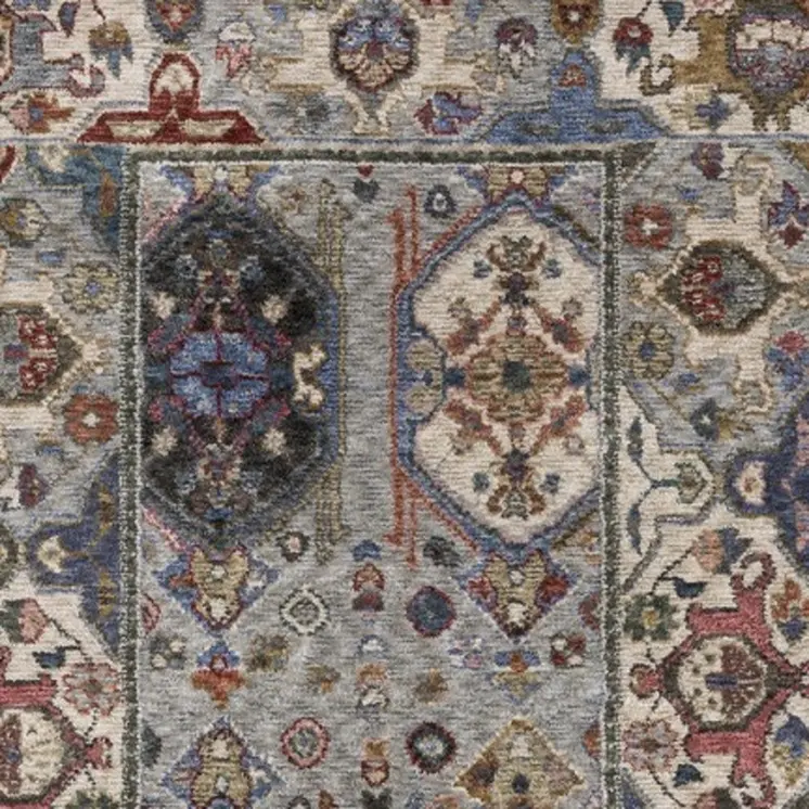 8' Blue And Gray Oriental Runner Rug With Fringe