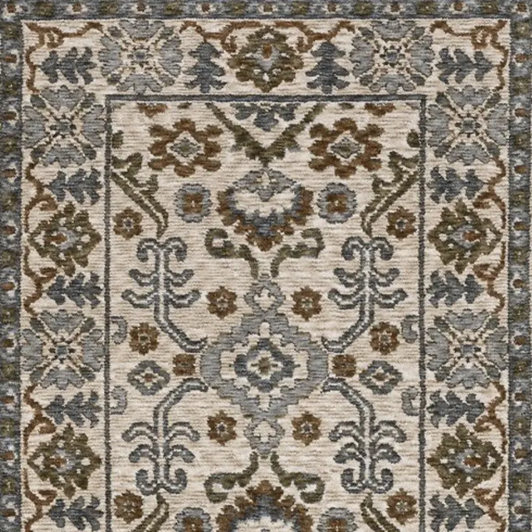 8' Ivory And Rust Floral Runner Rug With Fringe