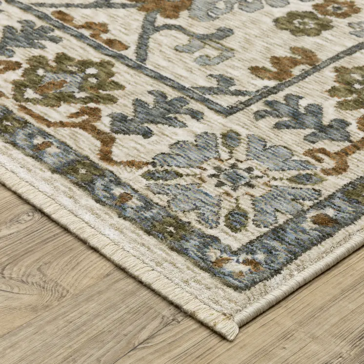 8' Ivory And Rust Floral Runner Rug With Fringe