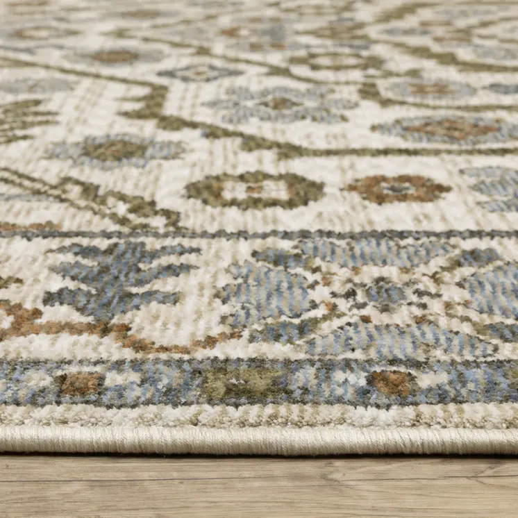 8' Ivory And Rust Floral Runner Rug With Fringe