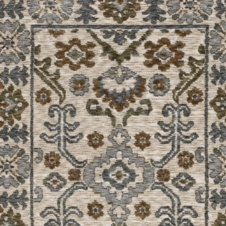 8' Ivory And Rust Floral Runner Rug With Fringe