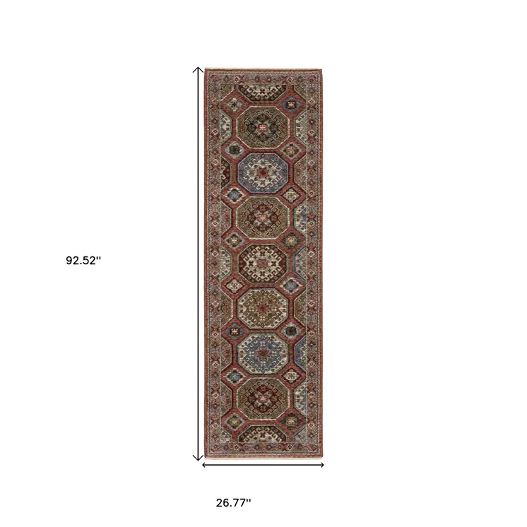 8' Pink And Red Medallion Runner Rug With Fringe