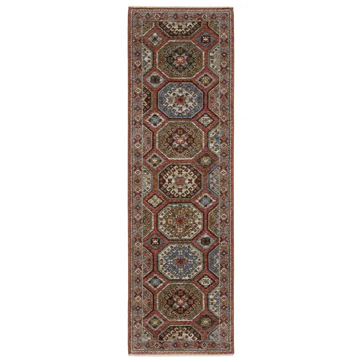 8' Pink And Red Medallion Runner Rug With Fringe