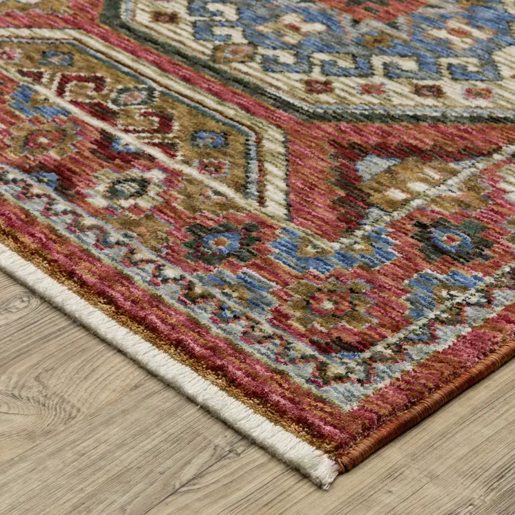 8' Pink And Red Medallion Runner Rug With Fringe