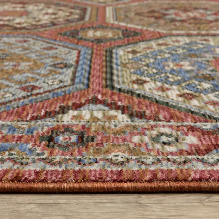 8' Pink And Red Medallion Runner Rug With Fringe