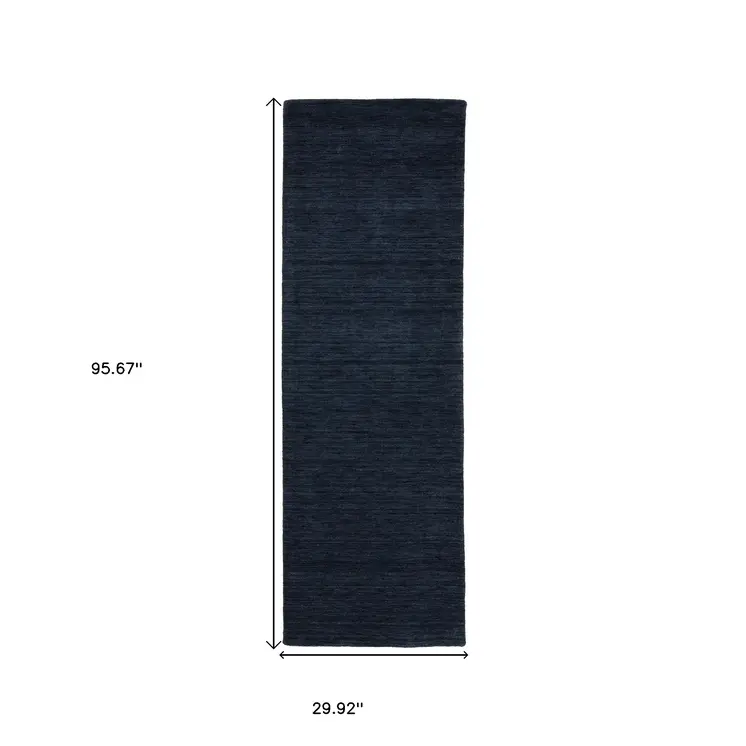 8' Blue Wool Hand Tufted Runner Rug