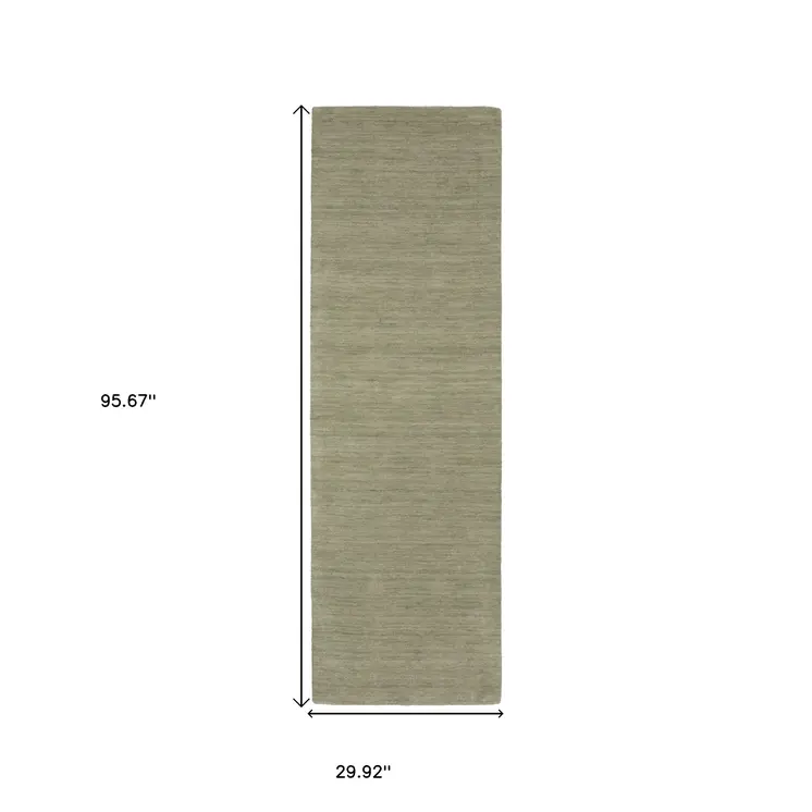 8' Sage And Green Wool Hand Tufted Runner Rug