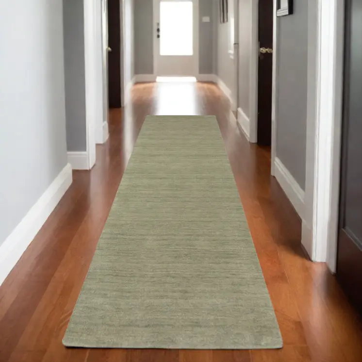 8' Sage And Green Wool Hand Tufted Runner Rug