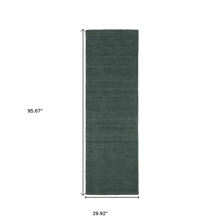 8' Teal And Blue Wool Hand Tufted Runner Rug