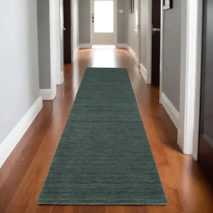8' Teal And Blue Wool Hand Tufted Runner Rug