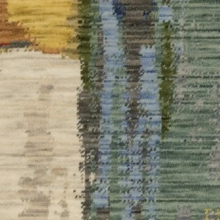 5' X 8' Beige Yellow And Salmon Abstract Area Rug With Fringe