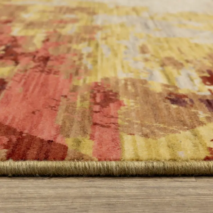 5' X 8' Beige Yellow And Rust Abstract Area Rug With Fringe