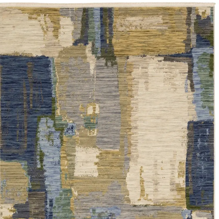 5' X 8' Blue And Green Abstract Area Rug With Fringe