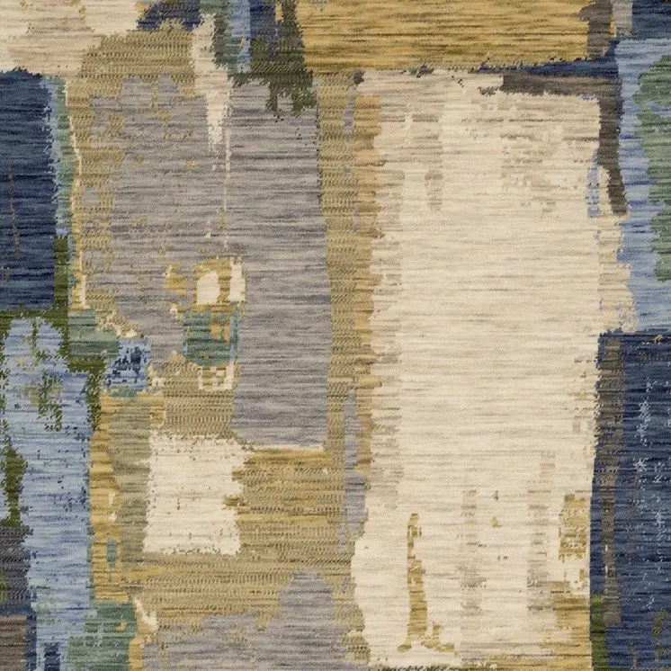 5' X 8' Blue And Green Abstract Area Rug With Fringe