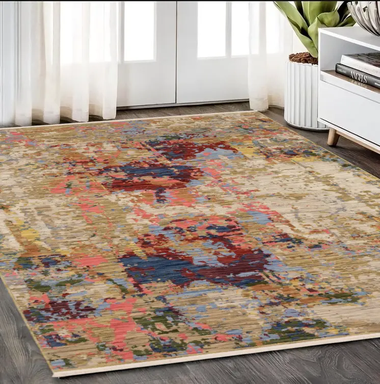 5' X 8' Beige Tan And Rust Abstract Area Rug With Fringe