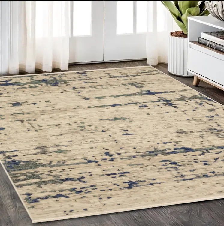 5' X 8' Beige And Green Abstract Area Rug With Fringe