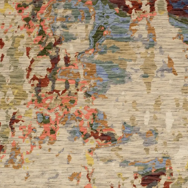 5' X 8' Beige Tan And Light Blue Abstract Area Rug With Fringe